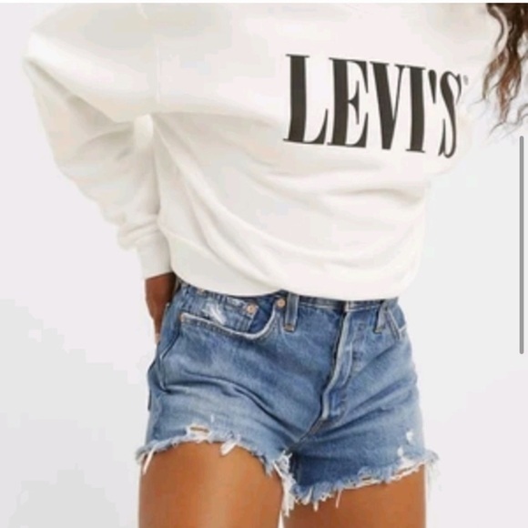 LEVI’S PREMIUM BIG E 501 CUT OFF SHORTS WITH FRONT DISTRESSING BUTTON FLY S28 - Picture 3 of 11